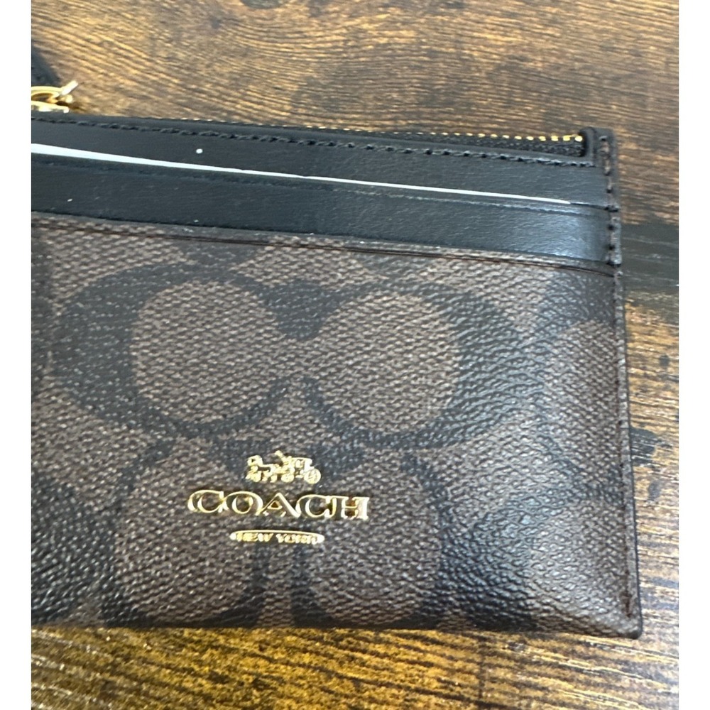 NEW Coach Signature 88208 Mini Skinny Id Case Crossgrain Leather Brown Black - Picture 4 of 9